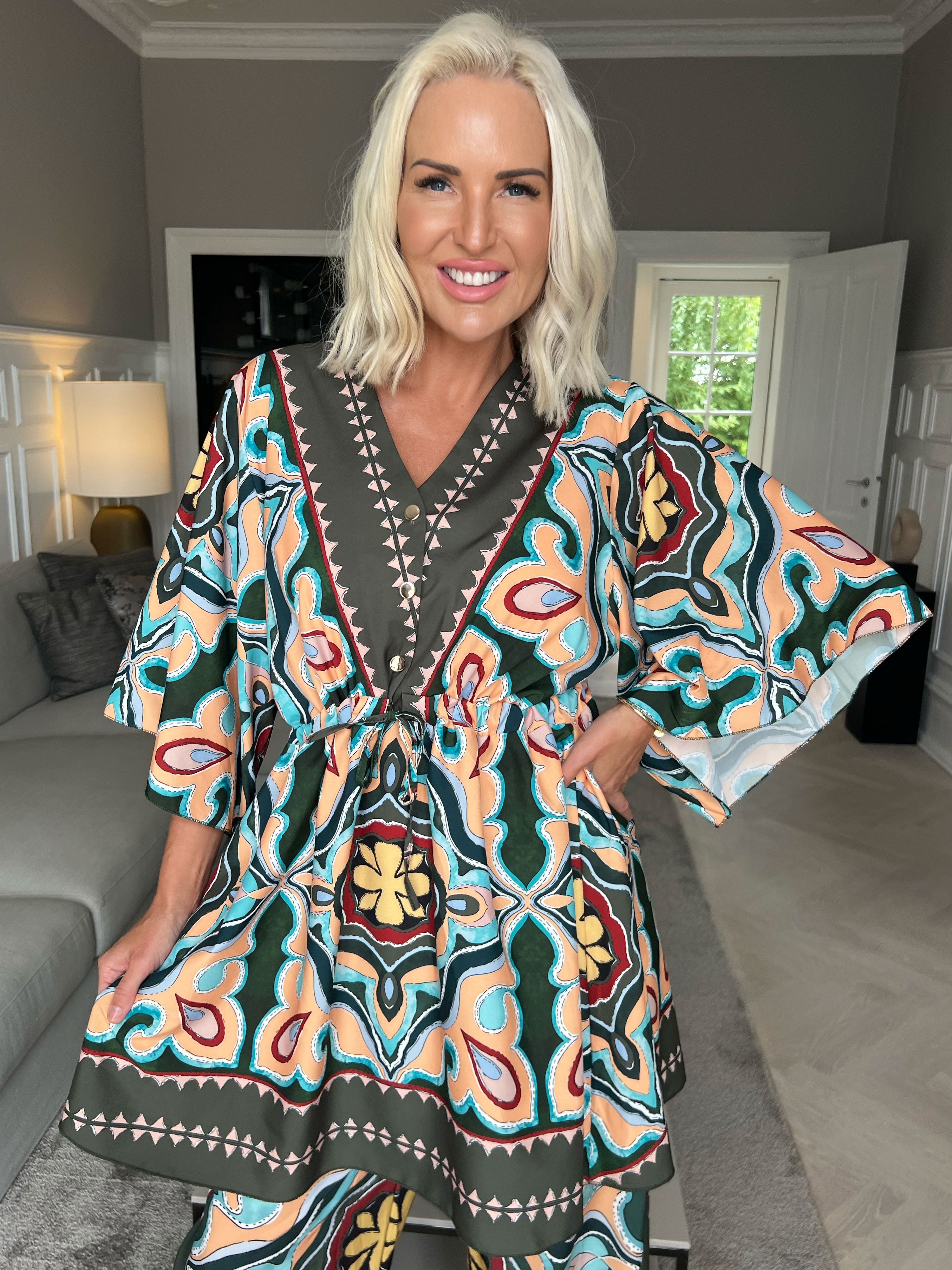 Yeva Tunika - Lang mønstret tunika med bindebånd